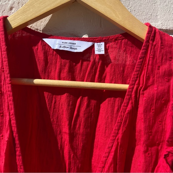 & Other Stories | Red Swiss Dot Crepe Wrap Dress | Size 2 - Picture 4 of 11